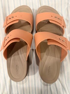 CROCS Peach Double-Buckle Slide Sandals